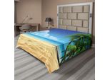 Abakuhaus Lenzuolo Ocean, Palme Sulla Spiaggia Tropicale Con Sabbia Dorata E Paesaggio Marino Stampato, Lenzuolo Morbido E Confortevole Per Un Letto Decorativo 1 Pezzo 244 Cm X 205 Cm, Verde Crema
