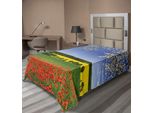 Abakuhaus Lenzuolo Con Fiori, Campo Di Papaveri Con Panorama Primaverile E Alberi In Fiore In Un Prato Naturale, Lenzuolo Morbido E Confortevole Per Un Letto Decorativo, 1 Pezzo, 260 Cm X 168 Cm, Multicolore