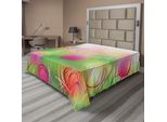 Abakuhaus Lenzuolo Con Fiori, Silhouette Di Tulipani Su Sfondo Moderno, Stampa Artistica Urbana, Lenzuolo Morbido E Confortevole Per Un Letto Decorativo, 1 Pezzo, 244 Cm X 205 Cm, Verde Rosa