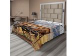 Abakuhaus Lenzuolo Occidentale, Foto Di Un Vecchio Carro Americano Del Selvaggio West Nella Fattoria, Lenzuolo Morbido E Confortevole Per Un Letto Decorativo 1 Pezzo 260 Cm X 228 Cm, Marrone Giallo
