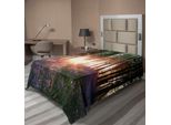 Abakuhaus Lenzuolo Da Letto, Splendida Stampa Con Campanule Blu, Alba E Sole In Una Soleggiata Giornata Primaverile, Morbido E Confortevole Lenzuolo Superiore Per Un Letto Decorativo, 1 Pezzo, 260 Cm X 168 Cm, Viola E Verde.