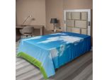 Abakuhaus Lenzuolo Con Mappa Del Mondo, Grafica Con Nuvole Sagomate Nel Cielo Con Colori Naturali, Stampa Artistica, Lenzuolo Morbido E Confortevole Per Un Letto Decorativo, 1 Pezzo, 190 Cm X 100 Cm, Verde, Bianco, Blu