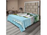 Abakuhaus Lenzuolo Con Cascata, Immagine Di Una Grande Cascata Con Cigni Nel Lago, Stampa Naturale Di Una Giornata Soleggiata, Lenzuolo Superiore Morbido E Confortevole Per Un Letto Decorativo, 1 Pezzo, 244 Cm X 205 Cm, Verde, Bianco, Blu