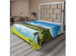 Abakuhaus Lenzuolo Paesaggio, Paesaggio Montano Con Bosco E Lago In Un Cielo Soleggiato E Nuvoloso, Estate, Natura, Lenzuolo Morbido E Confortevole Per Un Letto Decorativo, 1 Pezzo, 260 Cm X 228 Cm, Verde, Bianco, Blu