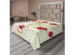 Abakuhaus Lenzuolo Con Fiori Acquerellati, Profilo Ragazza, Papaveri, Capelli Floreali, Effetto Acquerello, Disegno Artistico, Lenzuolo Morbido E Confortevole Per Un Letto Decorativo, 1 Pezzo, 244 Cm X 205 Cm, Verde Rosso