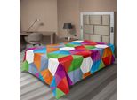 Abakuhaus Lenzuolo Geometrico, Motivo Geometrico Retrò Colorato Con Triangoli E Mosaico Poligonale, Design D'interni, Lenzuolo Morbido E Confortevole Per Un Letto Decorativo, 1 Pezzo, 260 Cm X 168 Cm, Multicolore