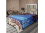 Abakuhaus Lenzuolo Da Letto, Immagine Di Un'amaca Su Una Spiaggia Tropicale Dorata Con Palme E Oceano, Surreale, Morbido E Confortevole Lenzuolo Superiore Per Un Letto Decorativo, 1 Pezzo, 260 Cm X 168 Cm, Blu Navy, Crema, Verde.
