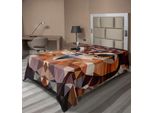 Abakuhaus Lenzuolo Geometrico, Mosaico Con Testa Di Gufo In Forme Triangolari Collegate, Stile Funky, Design Geometrico, Lenzuolo Morbido E Confortevole Per Un Letto Decorativo, 1 Pezzo, 190 Cm X 100 Cm, Arancione Marrone