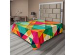 Abakuhaus Lenzuolo Geometrico, Motivi Ripetuti, Motivo Poligonale Astratto, Triangoli Retrò Pop Art, Lenzuolo Morbido E Confortevole Per Un Letto Decorativo, 1 Pezzo, 275 Cm X 260 Cm, Multicolore