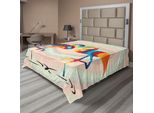 Abakuhaus Lenzuolo Flamingo, Batik Retrò Colorato, Auguri Di San Valentino, Illustrazione Di Uccelli Esotici Nell'acqua, Lenzuolo Morbido E Confortevole Per Un Letto Decorativo, 1 Pezzo, 260 Cm X 228 Cm, Multicolore