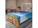 Abakuhaus Lenzuolo Paesaggio, Vista Dal Molo Sotto Un Cielo Estivo Nuvoloso E Limpido, Stampa A Tema Spiaggia, Lenzuolo Morbido E Confortevole Per Un Letto Decorativo, 1 Pezzo, 190 Cm X 100 Cm, Marrone, Bianco, Blu