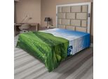 Abakuhaus Lenzuolo Rustico, Pecore Sotto Il Cielo Blu, Alberi, Prati, Altopiani, Paesaggio, Immagine, Lenzuolo Morbido E Confortevole Per Un Letto Decorativo, 1 Pezzo, 244 Cm X 205 Cm, Verde Bianco