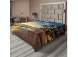Abakuhaus Lenzuolo Ocean, Immagine Di Palme Su Spiaggia Esotica Al Tramonto, Onde Dell'oceano, Paradiso Dominicano, Lenzuolo Morbido E Confortevole Per Un Letto Decorativo, 1 Pezzo, 244 Cm X 205 Cm, Multicolore
