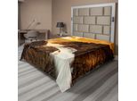 Abakuhaus Lenzuolo Da Letto, Tramonto E Onde Su Rocce Tropicali Spiaggia Cielo Natura Estate Tranquillità Stampa, Morbido E Confortevole Lenzuolo Superiore Per Un Letto Decorativo 1 Pezzo 275 Cm X 260 Cm, Arancione Grigio