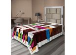 Lenzuolo Abakuhaus, Disegno Jazz Colorato Con Diverse Illustrazioni Silhouette In Stile Boho Retrò, Lenzuolo Morbido E Confortevole Per Un Letto Decorativo, 1 Pezzo 260 Cm X 168 Cm, Multicolore