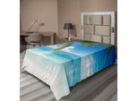 Abakuhaus Lenzuolo Ocean, Spiaggia Esotica, Palma, Cielo, Nuvole, Sabbia, Cielo Limpido, Paesaggio Insulare, Lenzuolo Morbido E Confortevole Per Un Letto Decorativo, 1 Pezzo, 190 Cm X 100 Cm, Verde, Bianco, Blu