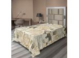 Abakuhaus Lenzuolo Con Mappa Del Mondo, Motivo Con Mappa Del Mondo Vintage, Dirigibile, Corda Annodata, Stampa Retrò, Lenzuolo Morbido E Confortevole Per Un Letto Decorativo, 1 Pezzo, 190 Cm X 100 Cm, Beige Verde Oliva