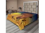 Abakuhaus Lenzuolo Safari, Savana Giraffe Esotico Tropicale Paese Cultura Natura Arte Illustrazione, Morbido E Confortevole Lenzuolo Superiore Per Un Letto Decorativo 1 Pezzo 275 Cm X 260 Cm, Cioccolato Arancione Blu