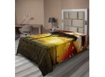 Abakuhaus Lenzuolo Safari, Albero Singolo Tramonto Africano Da Sogno Nuvole Scure E Drammatiche, Lenzuolo Morbido E Confortevole Per Un Letto Decorativo 1 Pezzo 190 Cm X 100 Cm, Verde Bianco Rosso