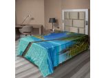Abakuhaus Lenzuolo Ocean, Stampa Con Tema Isola Tropicale Con Palme E Spiaggia Cristallina, Lenzuolo Morbido E Confortevole Per Un Letto Decorativo, 1 Pezzo 190 Cm X 100 Cm, Blu Turchese