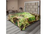 Abakuhaus Lenzuolo Safari, Leopardo Nella Savana Esotico Macrotropico Foglia Giungla Natura Selvaggia Arte, Morbido E Confortevole Lenzuolo Superiore Per Un Letto Decorativo 1 Pezzo 260 Cm X 228 Cm, Marrone Verde
