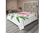 Abakuhaus Lenzuolo Con Fiori Acquerellati, Peonia, Tema Botanico Primavera Giardino Fiori Natura, Lenzuolo Morbido E Confortevole Per Un Letto Decorativo 1 Pezzo 244 Cm X 205 Cm, Verde Bianco Rosa