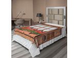Abakuhaus Lenzuolo, Stampa Di Vecchie Finestre Europee Con Persiane E Vasi Di Fiori Rural Boho, Morbido E Confortevole Lenzuolo Superiore Per Un Letto Decorativo 1 Pezzo 190 Cm X 100 Cm, Marrone Bianco Rosso