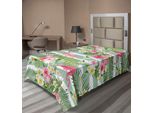 Abakuhaus Lenzuolo Flamingo, Fenicotteri Con Foglie Esotiche Hawaiane Su Sfondo Vintage A Righe, Lenzuolo Morbido E Confortevole Per Un Letto Decorativo 1 Pezzo 190 Cm X 100 Cm, Verde Bianco Rosa