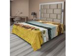 Abakuhaus Lenzuolo Safari, Grande Famiglia Di Elefanti Della Savana Africana, Cielo Nuvoloso E Drammatico, Prato, Lenzuolo Morbido E Confortevole Per Un Letto Decorativo, 1 Pezzo, 275 Cm X 260 Cm, Giallo, Grigio, Blu