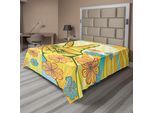 Abakuhaus Fantastico Lenzuolo, Simbolo Della Pace Con Fiori E Raggi Di Sole Funky Modern Art, Morbido E Confortevole Lenzuolo Superiore Per Un Letto Decorativo 1 Pezzo 275 Cm X 260 Cm, Blu Giallo Rosa