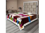 Abakuhaus Lenzuolo Musicale, Disegno Jazz Colorato Con Diverse Illustrazioni Silhouette In Stile Boho Retrò, Lenzuolo Morbido E Confortevole Per Un Letto Decorativo 1 Pezzo 275 Cm X 260 Cm, Multicolore