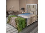Abakuhaus Lenzuolo, Paesaggio Rurale Con Sentiero Di Legno E Casa, Cielo Nuvoloso, Tranquillità Di Montagna, Natura, Morbido E Confortevole Lenzuolo Superiore Per Un Letto Decorativo, 1 Pezzo, 190 Cm X 100 Cm, Verde Blu