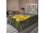 Abakuhaus Lenzuolo Con Motivo Girasoli, Girasoli Helianthus Contro Recinzione Invecchiata E Consumata Dal Tempo Foto Giardino Estivo, Lenzuolo Morbido E Confortevole Per Un Letto Decorativo 1 Pezzo 190 Cm X 100 Cm, Giallo Verde Marrone