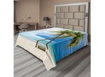 Abakuhaus Lenzuolo Hawaiano, Cielo Nuvoloso, Barca, Palma Da Mare, Sabbia, Spiaggia, Thailandia, Vista Sul Mare, Stampa, Lenzuolo Morbido E Confortevole Per Un Letto Decorativo, 1 Pezzo, 244 Cm X 205 Cm, Verde Blu