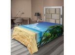 Abakuhaus Lenzuolo Ocean, Palme Sulla Spiaggia Tropicale Con Sabbia Dorata E Paesaggio Marino Stampato, Lenzuolo Morbido E Confortevole Per Un Letto Decorativo 1 Pezzo 260 Cm X 168 Cm, Verde Crema