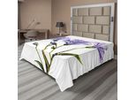 Abakuhaus Lenzuolo Con Fiori Acquerellati, Disegno Di Fiori Selvatici Tema Romantico Estivo Madre Terra, Lenzuolo Morbido E Confortevole Per Un Letto Decorativo 1 Pezzo 260 Cm X 228 Cm, Bianco Viola Verde