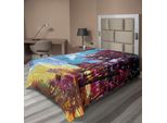 Abakuhaus Lenzuolo SeestüCk, Con Fiori Colorati, Alberi, Sabbia Dorata, Spiaggia, Paesaggio Marino, Stampa Estiva, Lenzuolo Morbido E Confortevole Per Un Letto Decorativo, 1 Pezzo, 260 Cm X 168 Cm, Blu, Rosa, Crema