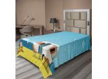 Abakuhaus Lenzuolo Da Letto, Illustrazione Estate Caravan Costa Nuvole Gabbiani Paesaggio Stampa, Morbido E Confortevole Lenzuolo Superiore Per Un Letto Decorativo 1 Pezzo 260 Cm X 168 Cm, Acquamarina Giallo