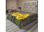 Abakuhaus Lenzuolo Con Motivo Girasoli, Girasoli Helianthus Contro Recinzione Invecchiata E Consumata Dal Tempo Foto Giardino Estivo, Lenzuolo Morbido E Confortevole Per Un Letto Decorativo 1 Pezzo 260 Cm X 228 Cm, Giallo Verde Marrone
