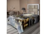 Abakuhaus Lenzuolo, Paesaggio Invernale Una Città Western Di Notte Nel Nuovo Mondo In Stile Retrò Arte, Lenzuolo Morbido E Confortevole Per Un Letto Decorativo 1 Pezzo 260 Cm X 168 Cm, Multicolore