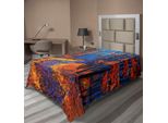 Abakuhaus Lenzuolo, Scuro E Profondo Nella Foresta In Autunno Autunno Stagione Calma Natura Magica Arte Pittura, Morbido E Confortevole Lenzuolo Superiore Per Un Letto Decorativo 1 Pezzo 260 Cm X 168 Cm, Arancione Blu Navy
