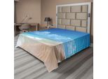 Abakuhaus Lenzuolo Hawaiano, Nuvole, Costa Tropicale, Oceano Ondulato All'orizzonte, Paesaggio Estivo, Lenzuolo Morbido E Confortevole Per Un Letto Decorativo, 1 Pezzo, 244 Cm X 205 Cm, Blu Turchese
