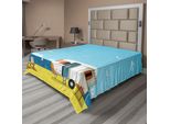Abakuhaus Lenzuolo Da Letto, Illustrazione Estate Caravan Costa Nuvole Gabbiani Paesaggio Stampa, Morbido E Confortevole Lenzuolo Superiore Per Un Letto Decorativo 1 Pezzo 244 Cm X 205 Cm, Acquamarina Giallo