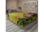 Abakuhaus Lenzuolo, Dipinto Con Tulipani Ricurvi, Romantico, Drammatico, Fiorito, Stampa Artistica Retrò, Morbido E Confortevole Lenzuolo Superiore Per Un Letto Decorativo, 1 Pezzo, 244 Cm X 205 Cm, Giallo, Verde, Rosa