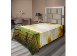 Abakuhaus Lenzuolo, Tramonto Sul Campo In Estate, Siepi, Prati Primaverili, Vista Mattutina, Stampa, Lenzuolo Morbido E Confortevole Per Un Letto Decorativo, 1 Pezzo, 260 Cm X 168 Cm, Verde Giallo
