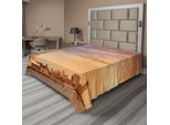 Abakuhaus Lenzuolo Retrò, Statua Della Libertà Simbolo Della Libertà Su Tramonto A New York Con Fiume Grattacieli, Lenzuolo Morbido E Confortevole Per Un Letto Decorativo 1 Pezzo 260 Cm X 228 Cm, Giallo Bianco