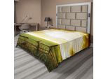 Abakuhaus Lenzuolo, Tramonto Sul Campo In Estate, Siepi, Prati Primaverili, Vista Mattutina, Stampa, Lenzuolo Morbido E Confortevole Per Un Letto Decorativo, 1 Pezzo, 244 Cm X 205 Cm, Verde Giallo
