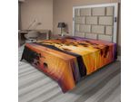 Abakuhaus Lenzuolo, Immagine Di Un Vecchio Albero Che Si Piega Sul Fiume Con Paesaggio Montano Al Tramonto, Lenzuolo Morbido E Confortevole Per Un Letto Decorativo 1 Pezzo 275 Cm X 260 Cm, Arancione Bruciato Viola