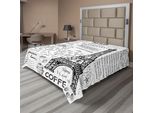Abakuhaus Paris Lenzuolo, Elementi Tradizionali Famosi Di Parigi Bonjour Croissan Caffè Torre Eiffel Stampa, Lenzuolo Morbido E Confortevole Per Un Letto Decorativo 1 Pezzo 275 Cm X 260 Cm, Bianco Nero