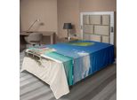 Abakuhaus Lenzuolo Da Letto, Scena Rilassante Su Una Spiaggia Appartata Con Palme, Sedie E Barche, Immagine Panoramica, Lenzuolo Morbido E Confortevole Per Un Letto Decorativo, 1 Pezzo, 190 Cm X 100 Cm, Verde Blu